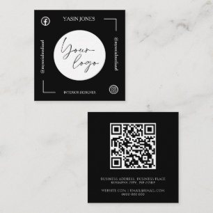 Carte De Visite Carré Code QR noir et blanc unique