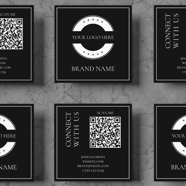 Carte De Visite Carré Code QR Noir Moderne Scannable Gras Professionnel (Modern Black QR Code Scannable Bold Professional Square Business Card)