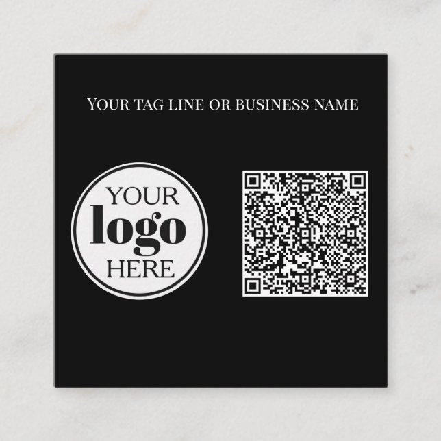 Carte De Visite Carré Code QR noir noir blanc logo simple (Devant)