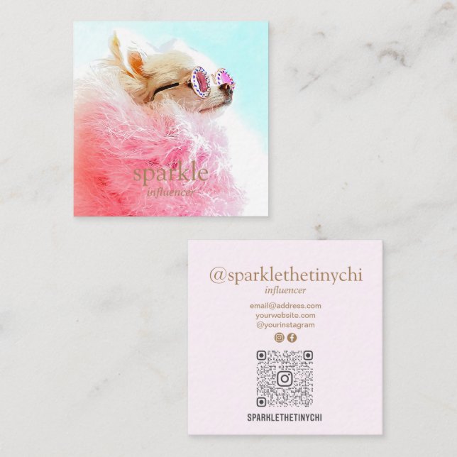 Carte De Visite Carré Code QR numérisable photo personnalisé (Devant / Derrière)