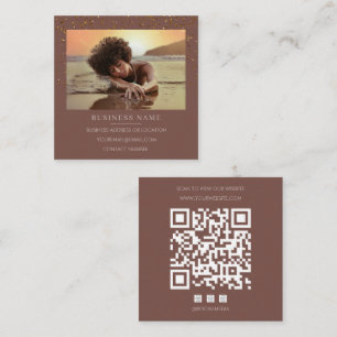 Carte De Visite Carré Code QR pailleté or Terracotta Photo Réseaux Socia