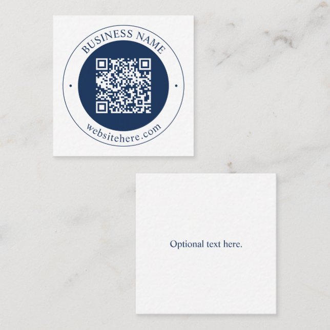 Carte De Visite Carré Code QR personnalisable & Texte | Bleu marine fonc (Devant / Derrière)