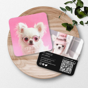 Carte De Visite Carré Code QR personnalisé pour chien avec 2 photos pour