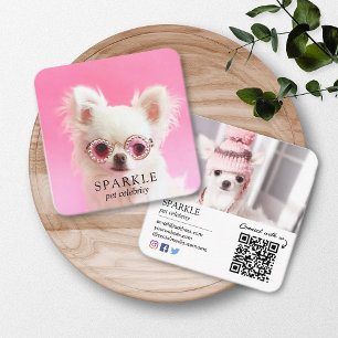 Carte De Visite Carré Code QR personnalisé pour chien avec 2 photos pour