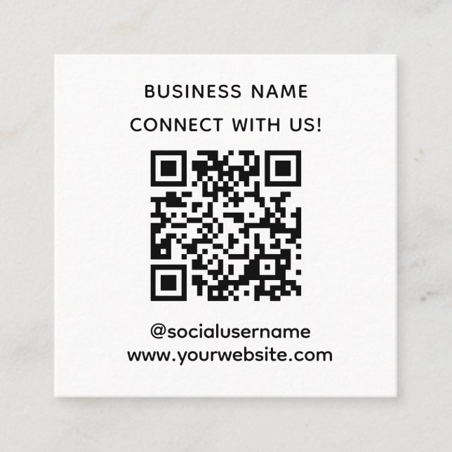 Carte De Visite Carré Code QR personnalisé simple Connectez-vous avec no (Devant)