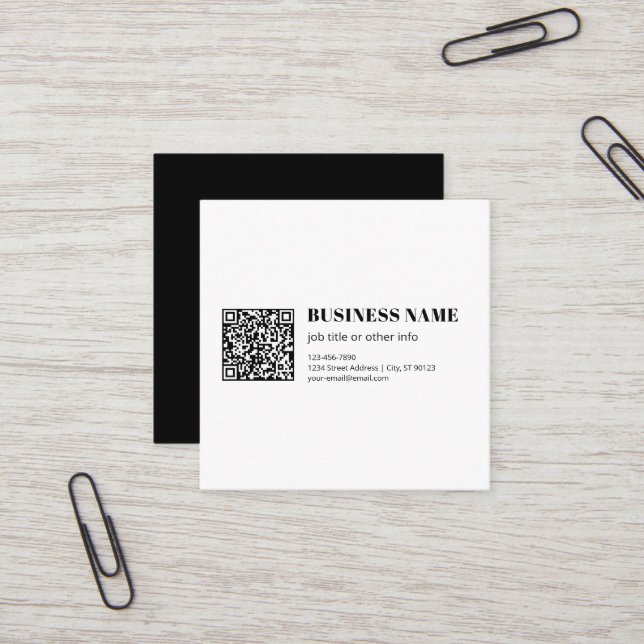 Carte De Visite Carré Code QR personnalisé & Texte rétro-moderne modifia (Devant/Arrière en situation)