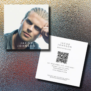 Carte De Visite Carré Code QR photo complet minimaliste moderne pour les