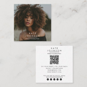Carte De Visite Carré Code QR photo complet minimaliste moderne pour les