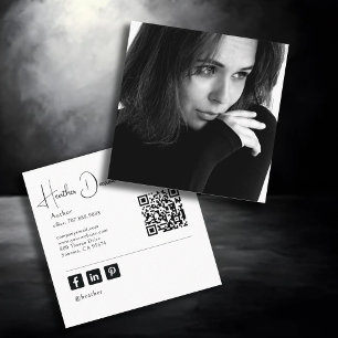 Carte De Visite Carré Code QR photo d'écriture moderne Auteur Rédacteur