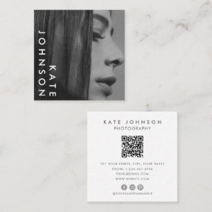 Carte De Visite Carré Code QR photo professionnel noir blanc unique