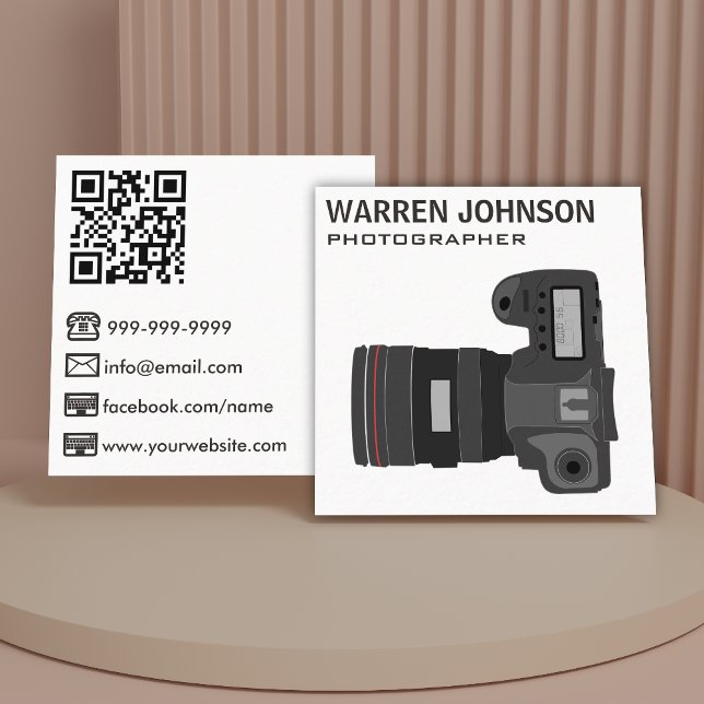 Carte De Visite Carré Code QR Photographe Moderne Blanc (Créateur téléchargé)