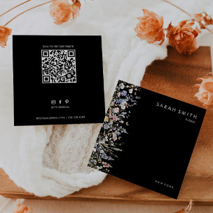 Carte De Visite Carré Code QR pour fleuriste Fleur sauvage multicolore d