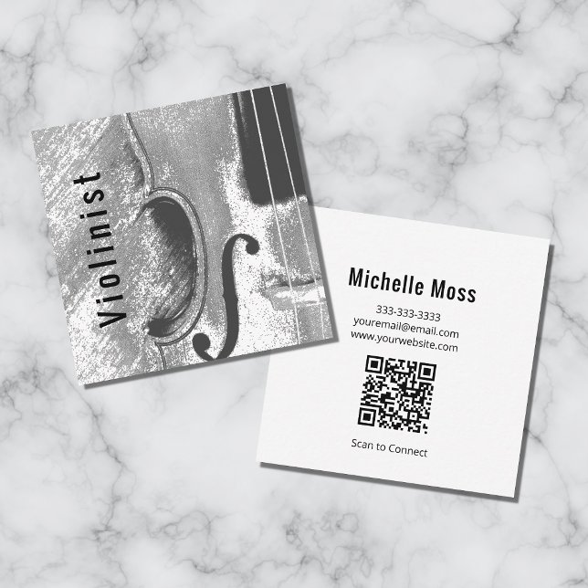 Carte De Visite Carré Code QR pour violon Abstrait moderne (Créateur téléchargé)