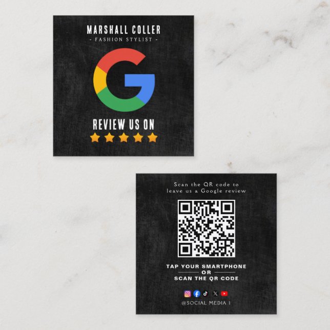 Carte De Visite Carré Code QR professionnel Avis Google  (Devant / Derrière)