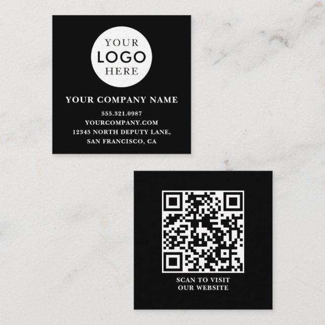 Carte De Visite Carré Code QR Professionnel de Logo Personnalisable Noir (Devant / Derrière)