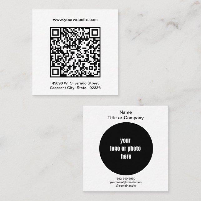 Carte De Visite Carré Code QR professionnel minimal (Devant / Derrière)