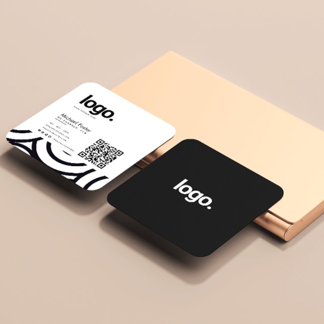 Carte De Visite Carré Code QR professionnel monochrome moderne (Créateur téléchargé)