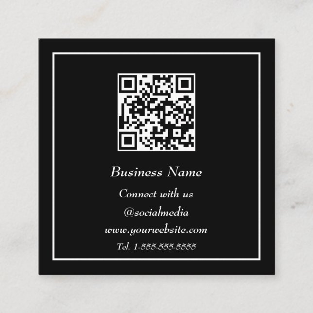 Carte De Visite Carré Code QR professionnel numérisé noir blanc (Devant)