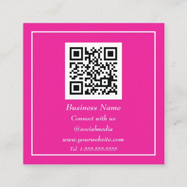 Carte De Visite Carré Code QR professionnel scannable rose chaud (Devant)