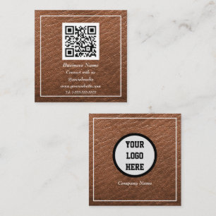 Carte De Visite Carré Code QR professionnel scanner Cuir Brown
