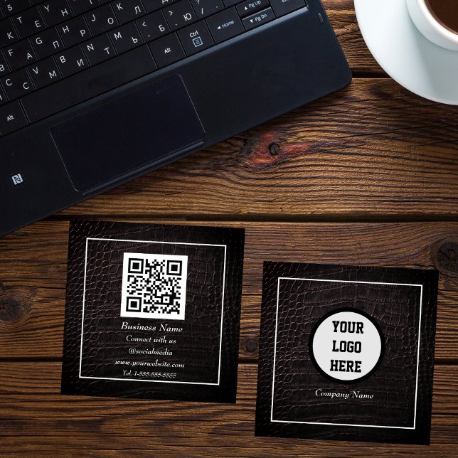 Carte De Visite Carré Code QR professionnel scanner Cuir Brown (Créateur téléchargé)