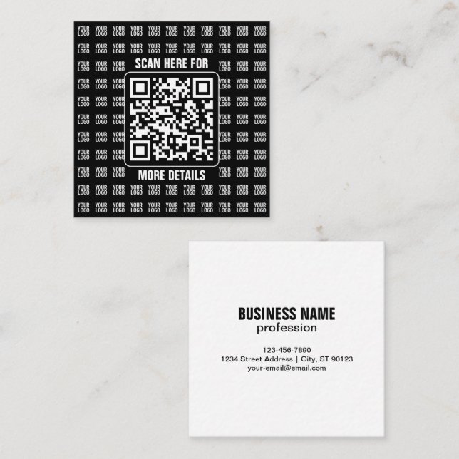Carte De Visite Carré Code QR promotionnel (modifiable) plus motif de lo (Devant / Derrière)