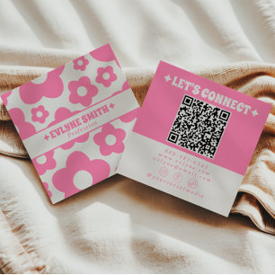 Carte De Visite Carré Code QR Rétro Rose Fleur Bohème Féminin Tendance