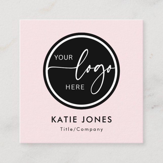 Carte De Visite Carré Code QR Rose Logo Personnalisé Scannez le Code (Devant)