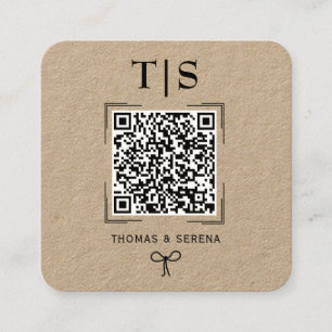 Carte De Visite Carré Code QR Rustic Kraft (modifiable) Mariage budgétai