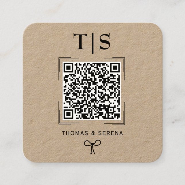 Carte De Visite Carré Code QR Rustic Kraft (modifiable) Mariage budgétai (Devant)