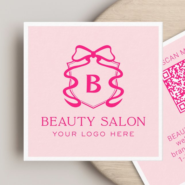 Carte De Visite Carré Code QR scannable Salon de beauté rose blush moder (Scannable QR Code Modern Blush Pink Beauty Salon Square Business Card)