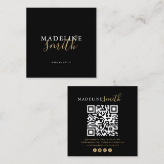 Carte De Visite Carré code QR script or Gold noir carré