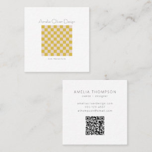 Carte De Visite Carré Code QR simple et élégant à damier jaune moderne