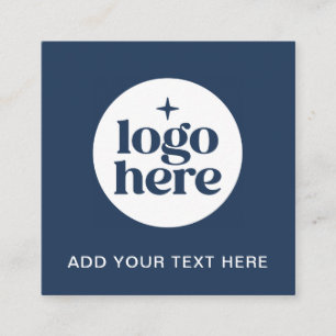 Carte De Visite Carré Code QR simple Logo d'entreprise Bleu