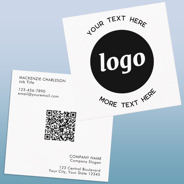 Carte De Visite Carré Code QR simple logo et texte (Modern simple logo QR code square business card)