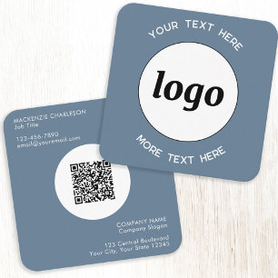Carte De Visite Carré Code QR simple logo et texte Bleu gris poussiéreux