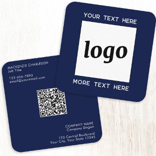 Carte De Visite Carré Code QR simple logo et texte bleu marine