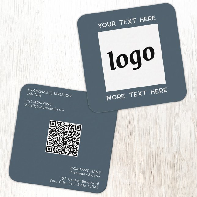 Carte De Visite Carré Code QR simple logo et texte Gris Charbon (Simple logo with QR code custom text business branding promotional charcoal gray business card)