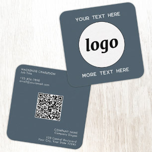 Carte De Visite Carré Code QR simple logo et texte Gris charbon