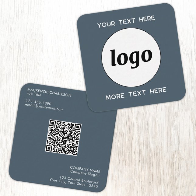 Carte De Visite Carré Code QR simple logo et texte Gris charbon (Simple logo with QR code custom text business branding promotional charcoal gray business card)