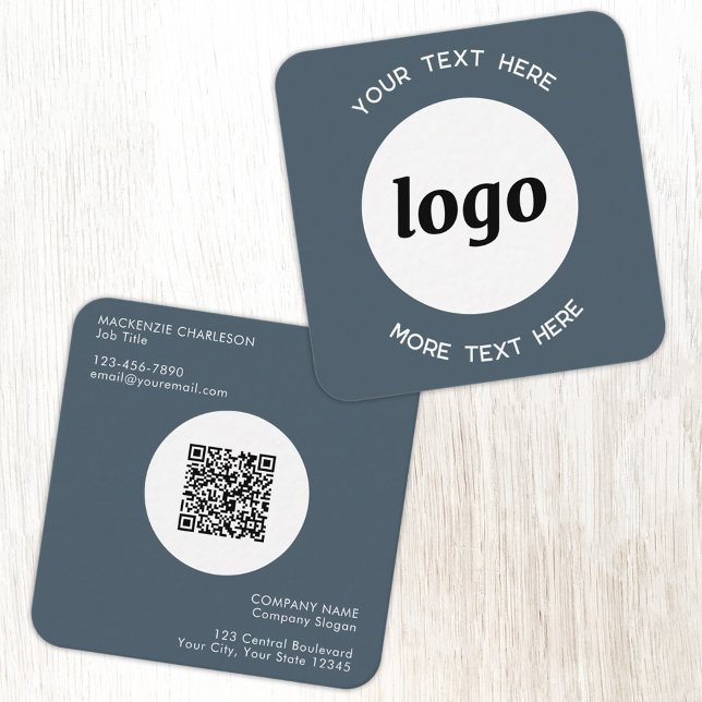Carte De Visite Carré Code QR simple logo et texte Gris Charbon (Simple logo with QR code custom text business branding promotional charcoal gray business card)