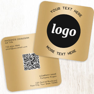 Carte De Visite Carré Code QR simple logo et texte Or