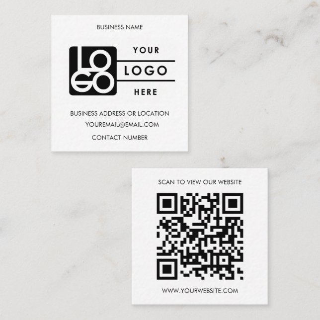Carte De Visite Carré Code QR site Web noir et blanc de logo personnalis (Devant / Derrière)