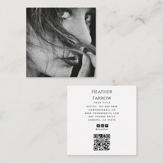 Carte De Visite Carré Code QR Social Nom Photo Moderne (Devant / Derrière)