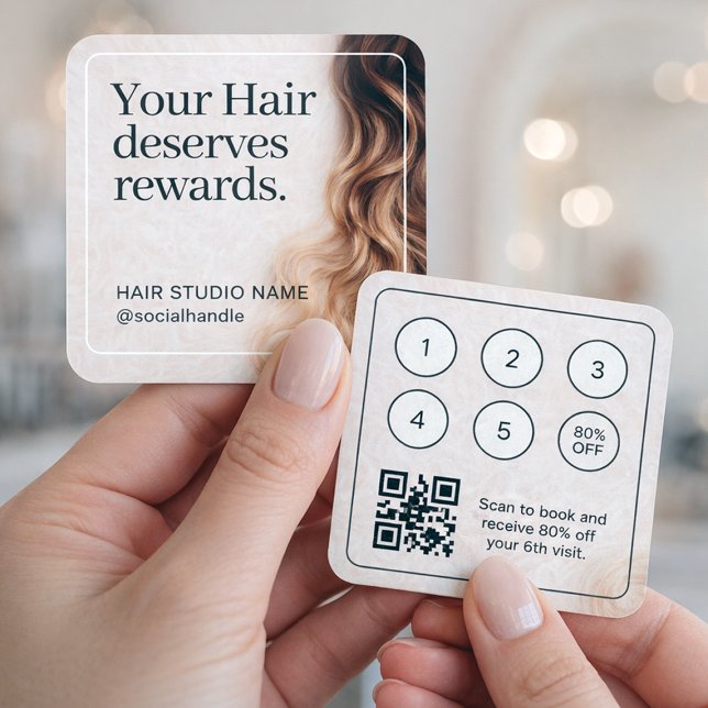 Carte De Visite Carré Code Qr Studio de Coiffure Récompenses Luxe Vagues (Créateur téléchargé)