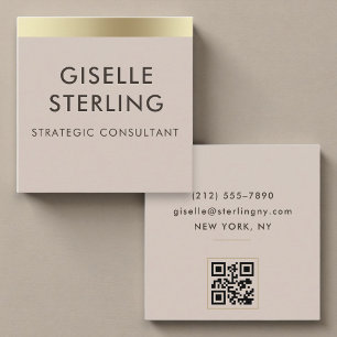Carte De Visite Carré Code QR Taupe Or Métallisé