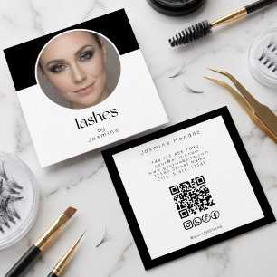 Carte De Visite Carré Code QR Tech Lash Photo Réseaux Sociaux Carré Noir