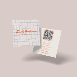 Carte De Visite Carré Code QR tendance gravé à la main rouge rétro