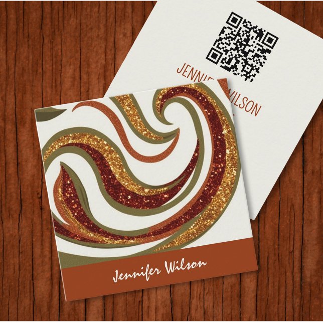 Carte De Visite Carré Code QR tendance parties scintillant abstraite ter (Luxury abstract natural design for elegant Square Business Card)