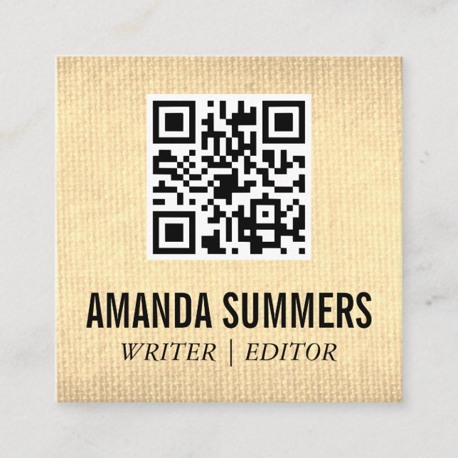 Carte De Visite Carré Code QR | Tissu de texture d'or (Devant)
